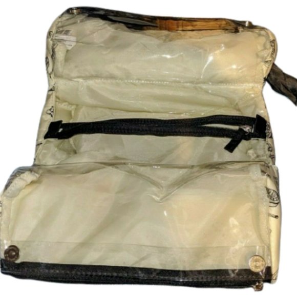 Black and White Roll Up Travel Cosmetics Bag with French Shabby Chic Style Print - Picture 3 of 3